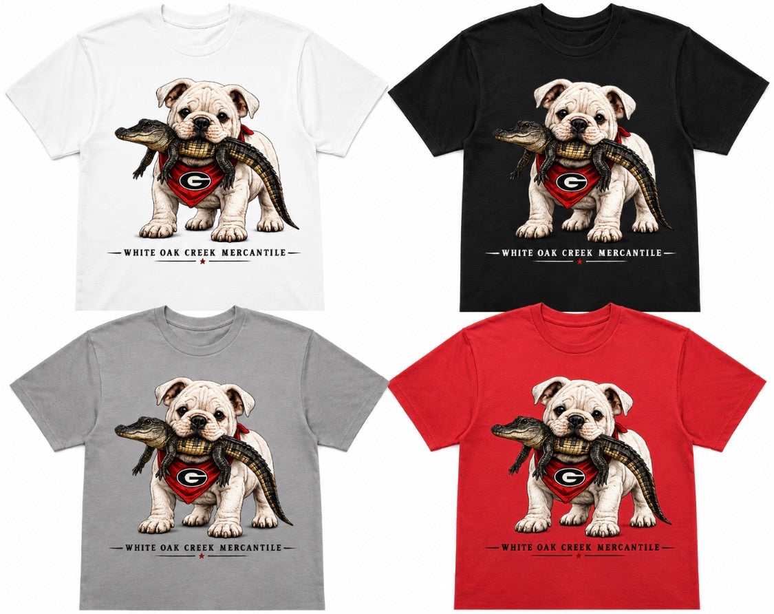 White Oak Creek Mercantile  UGA Puppy with Baby Gator in Mouth