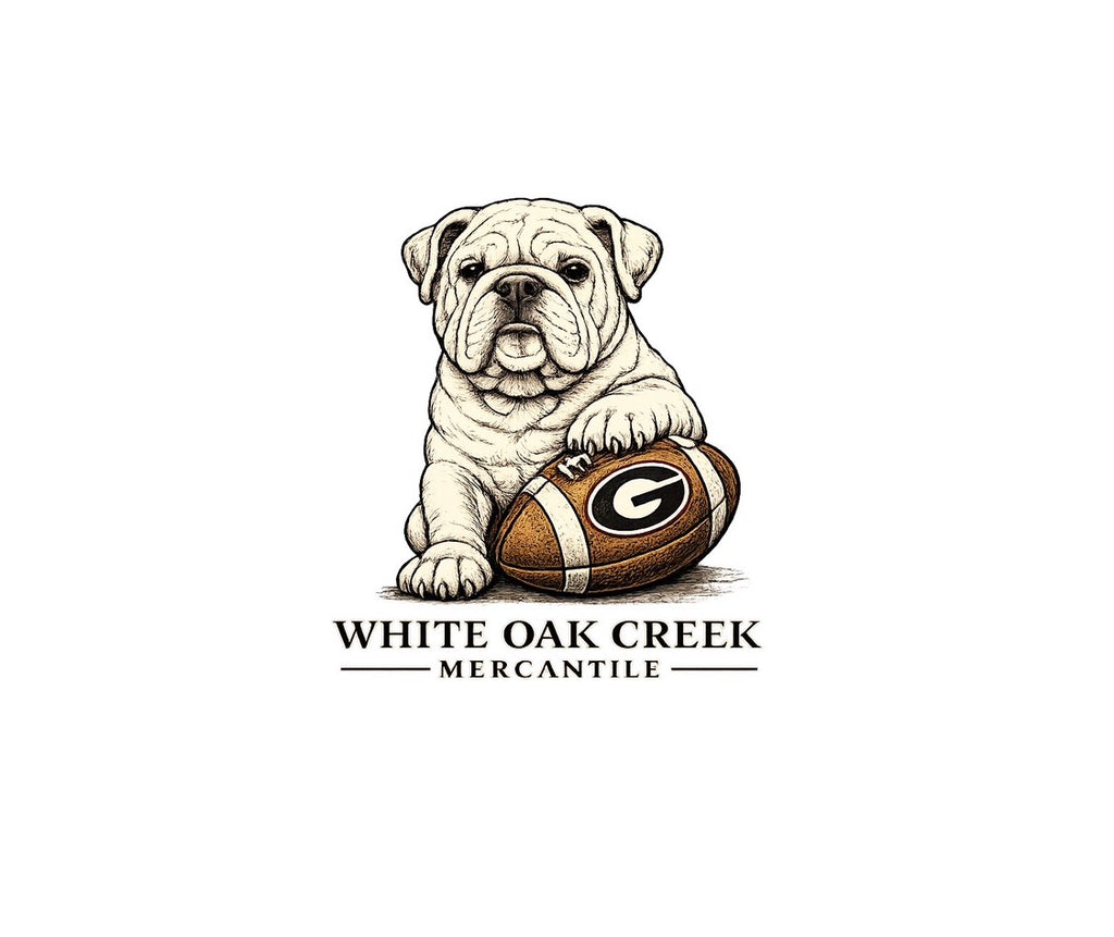 White Oak Creek Mercantile UGA Puppy with Foot on Ball